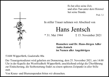 Anzeige von Hans Jentsch von Kölner Stadt-Anzeiger / Kölnische Rundschau / Express