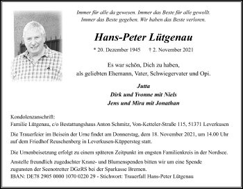 Anzeige von Hans-Peter Lötgenau von Kölner Stadt-Anzeiger / Kölnische Rundschau / Express