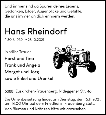 Anzeige von Hans Rheindorf von  Blickpunkt Euskirchen 