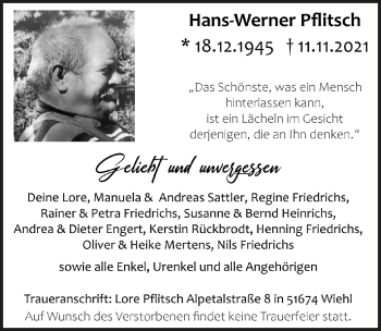 Anzeige von Hans-Werner Pflitsch von  Anzeigen Echo 