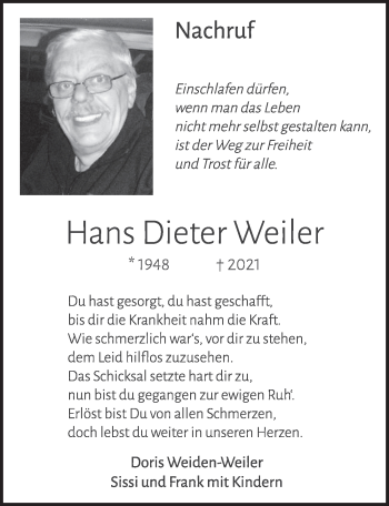 Anzeige von Hans Dieter Weiler von  Werbepost 