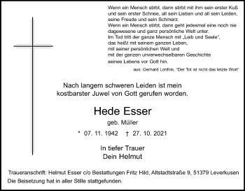 Anzeige von Hede Esser von Kölner Stadt-Anzeiger / Kölnische Rundschau / Express