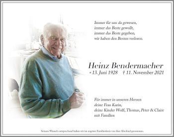 Anzeige von Heinz Bendermacher von  Schlossbote/Werbekurier 