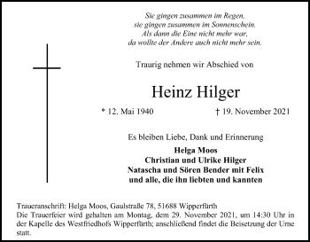 Anzeige von Heinz Hilger von Kölner Stadt-Anzeiger / Kölnische Rundschau / Express