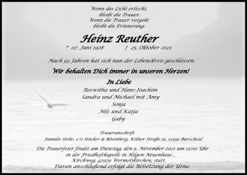 Anzeige von Heinz Reuther von Kölner Stadt-Anzeiger / Kölnische Rundschau / Express