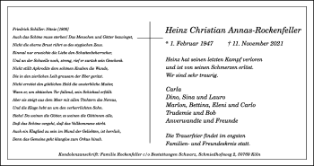 Anzeige von Heinz Christian Annas-Rockenfeller von Kölner Stadt-Anzeiger / Kölnische Rundschau / Express