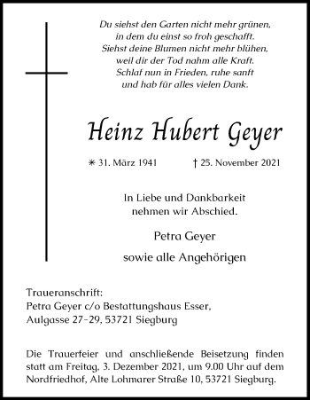 Anzeige von Heinz Hubert Geyer von Kölner Stadt-Anzeiger / Kölnische Rundschau / Express