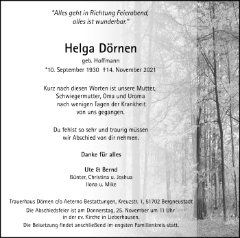 Anzeige von Helga Dörnen von Kölner Stadt-Anzeiger / Kölnische Rundschau / Express