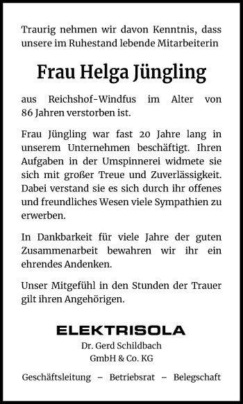 Anzeige von Helga Jüngling von Kölner Stadt-Anzeiger / Kölnische Rundschau / Express