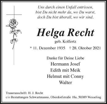 Anzeige von Helga Recht von  Schlossbote/Werbekurier 