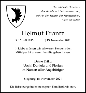 Anzeige von Helmut Frantz von Kölner Stadt-Anzeiger / Kölnische Rundschau / Express
