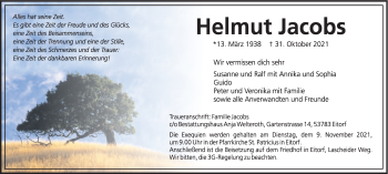Anzeige von Helmut Jacobs von Kölner Stadt-Anzeiger / Kölnische Rundschau / Express
