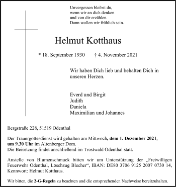 Anzeige von Helmut Kotthaus von Kölner Stadt-Anzeiger / Kölnische Rundschau / Express