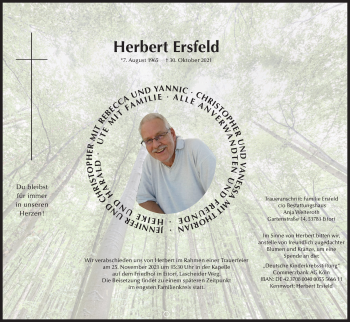 Anzeige von Herbert Ersfeld von Kölner Stadt-Anzeiger / Kölnische Rundschau / Express