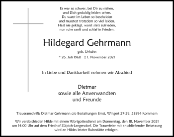 Anzeige von Hildegard Gehrmann von  Blickpunkt Euskirchen 