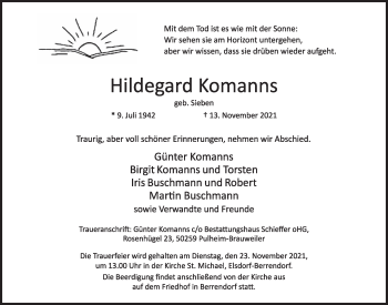 Anzeige von Hildegard Komanns von  Werbepost 