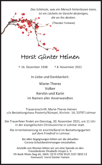Anzeige von Horst Günter Heinen von Kölner Stadt-Anzeiger / Kölnische Rundschau / Express