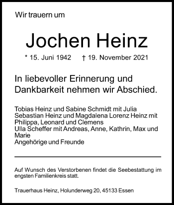 Anzeige von Jochen Heinz von Kölner Stadt-Anzeiger / Kölnische Rundschau / Express