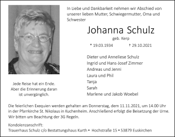 Anzeige von Johanna Schulz von  Blickpunkt Euskirchen 