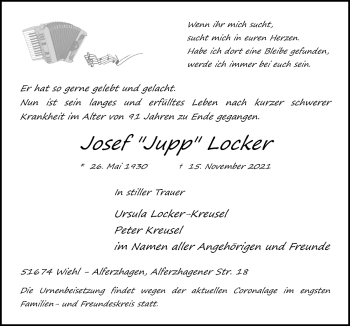 Anzeige von Josef  Locker von  Anzeigen Echo 