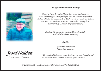 Anzeige von Josef Nolden von Kölner Stadt-Anzeiger / Kölnische Rundschau / Express