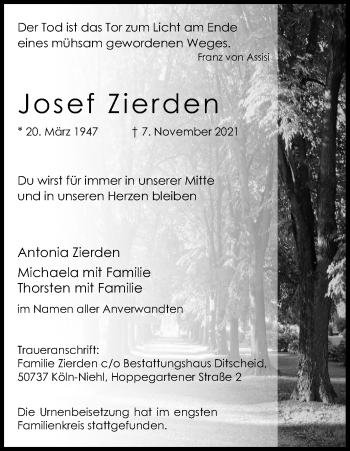 Anzeige von Josef Zierden von Kölner Stadt-Anzeiger / Kölnische Rundschau / Express