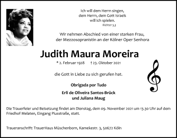 Anzeige von Judith Maura Moreira von Kölner Stadt-Anzeiger / Kölnische Rundschau / Express