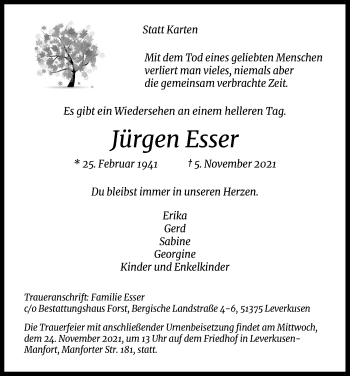 Anzeige von Jürgen Esser von Kölner Stadt-Anzeiger / Kölnische Rundschau / Express