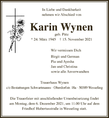 Anzeige von Karin Wynen von  Schlossbote/Werbekurier 