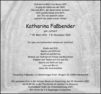Anzeige von Katharina Faßbender von  Blickpunkt Euskirchen 