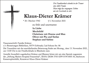 Anzeige von Klaus-Dieter Krämer von  Werbepost 