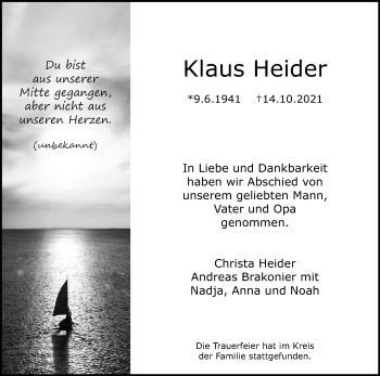 Anzeige von Klaus Heider von Kölner Stadt-Anzeiger / Kölnische Rundschau / Express