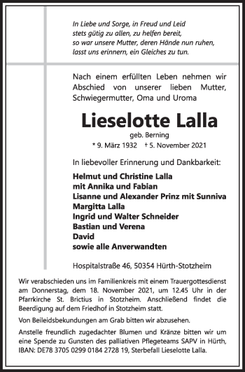 Anzeige von Lieselotte Lalla von  Wochenende 