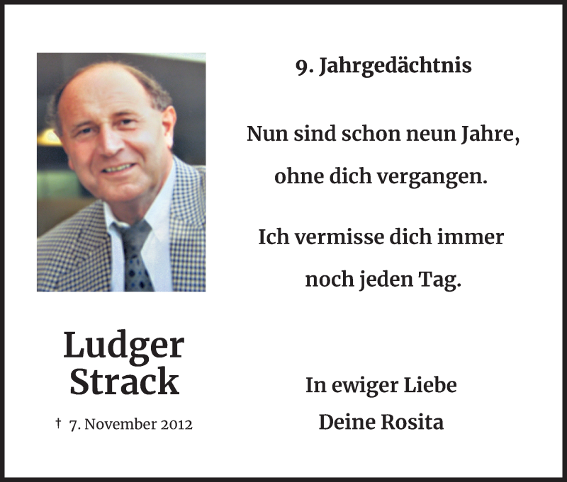  Traueranzeige für Ludger Strack vom 06.11.2021 aus Kölner Stadt-Anzeiger / Kölnische Rundschau / Express
