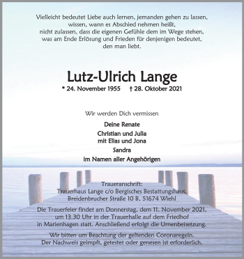 Anzeige von Lutz-Ulrich Lange von Kölner Stadt-Anzeiger / Kölnische Rundschau / Express