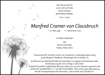 Anzeige von Manfred Cramer von  Bergisches Handelsblatt 