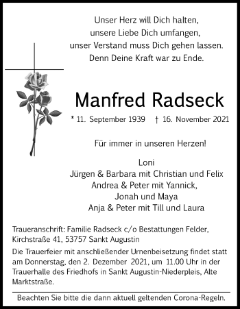 Anzeige von Manfred Radseck von Kölner Stadt-Anzeiger / Kölnische Rundschau / Express