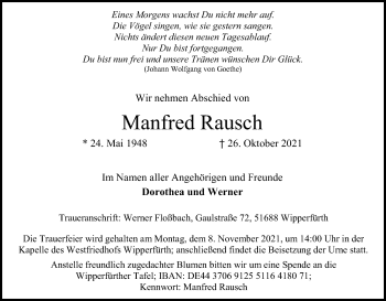 Anzeige von Manfred Rausch von Kölner Stadt-Anzeiger / Kölnische Rundschau / Express
