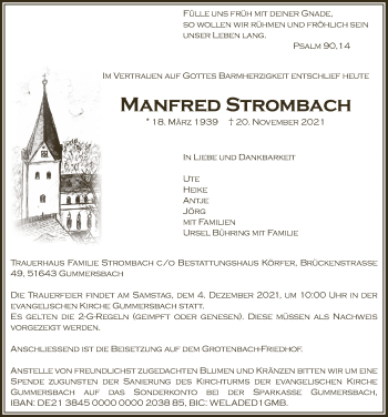 Anzeige von Manfred Strombach von  Anzeigen Echo 