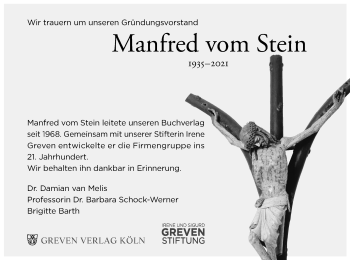 Anzeige von Manfred vom Stein von Kölner Stadt-Anzeiger / Kölnische Rundschau / Express