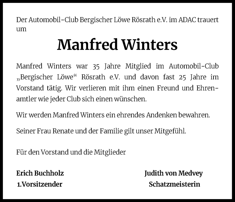  Traueranzeige für Manfred Winters vom 20.11.2021 aus Kölner Stadt-Anzeiger / Kölnische Rundschau / Express