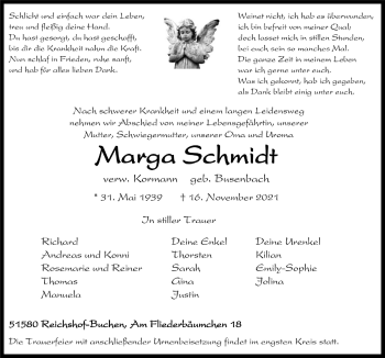 Anzeige von Marga Schmidt von  Anzeigen Echo 
