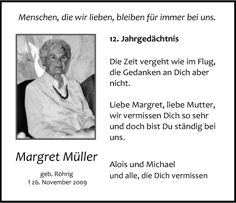  Traueranzeige für Margret Müller vom 18.07.2023 aus Kölner Stadt-Anzeiger / Kölnische Rundschau / Express
