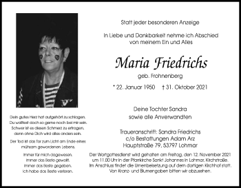 Anzeige von Maria Friedrichs von Kölner Stadt-Anzeiger / Kölnische Rundschau / Express