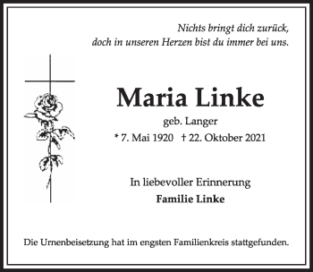 Anzeige von Maria Linke von  Wochenende 