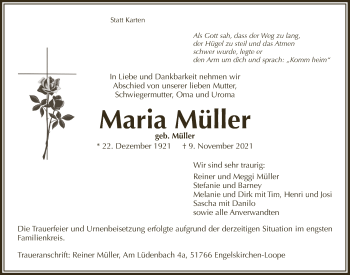 Anzeige von Maria Müller von  Anzeigen Echo 