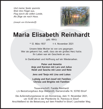Anzeige von Maria Elisabeth Reinhardt von Kölner Stadt-Anzeiger / Kölnische Rundschau / Express