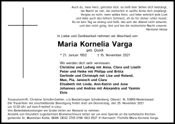 Anzeige von Maria Kornelia Varga von Kölner Stadt-Anzeiger / Kölnische Rundschau / Express