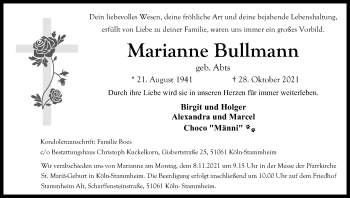 Anzeige von Marianne Bullmann von Kölner Stadt-Anzeiger / Kölnische Rundschau / Express