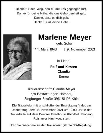 Anzeige von Marlene Meyer von Kölner Stadt-Anzeiger / Kölnische Rundschau / Express